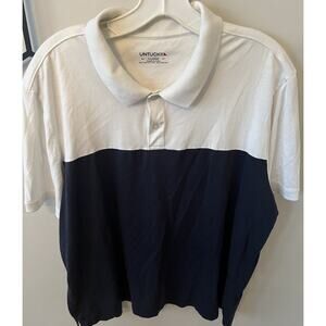 Untuckit XL Men Polo Shirt Pima Cotton Super Soft White Navy Shirt Short Sleeve